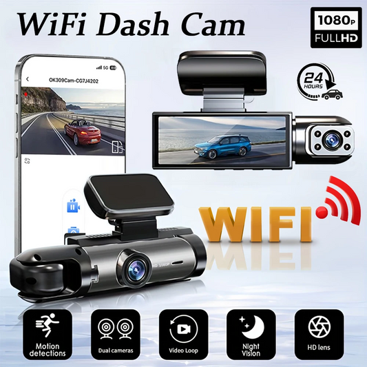 FreedomAutoGear™ 1080P WiFi Dual Dash Cam with IR Night Vision | Front and Inside Car Camera
